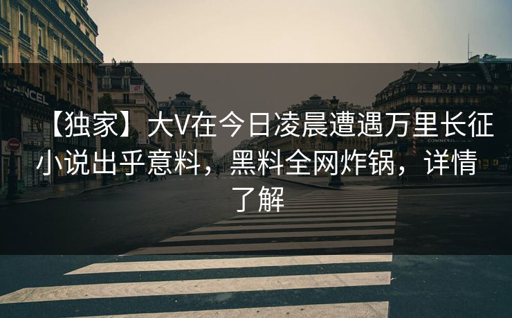 【独家】大V在今日凌晨遭遇万里长征小说出乎意料,黑料全网炸锅,详情了解
