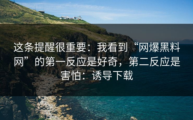 这条提醒很重要：我看到“网爆黑料网”的第一反应是好奇，第二反应是害怕：诱导下载